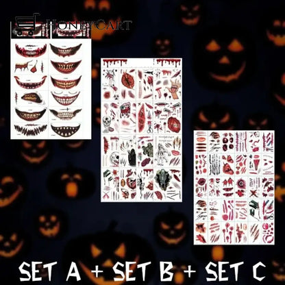 Halloween Prank Makeup Temporary Tattoo All Set (A + B C) Tool