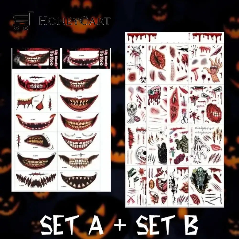 Halloween Prank Makeup Temporary Tattoo (Set A + Set B) Tool