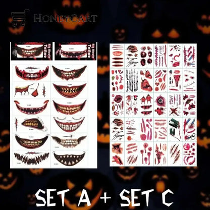 Halloween Prank Makeup Temporary Tattoo (Set A + Set C) Tool