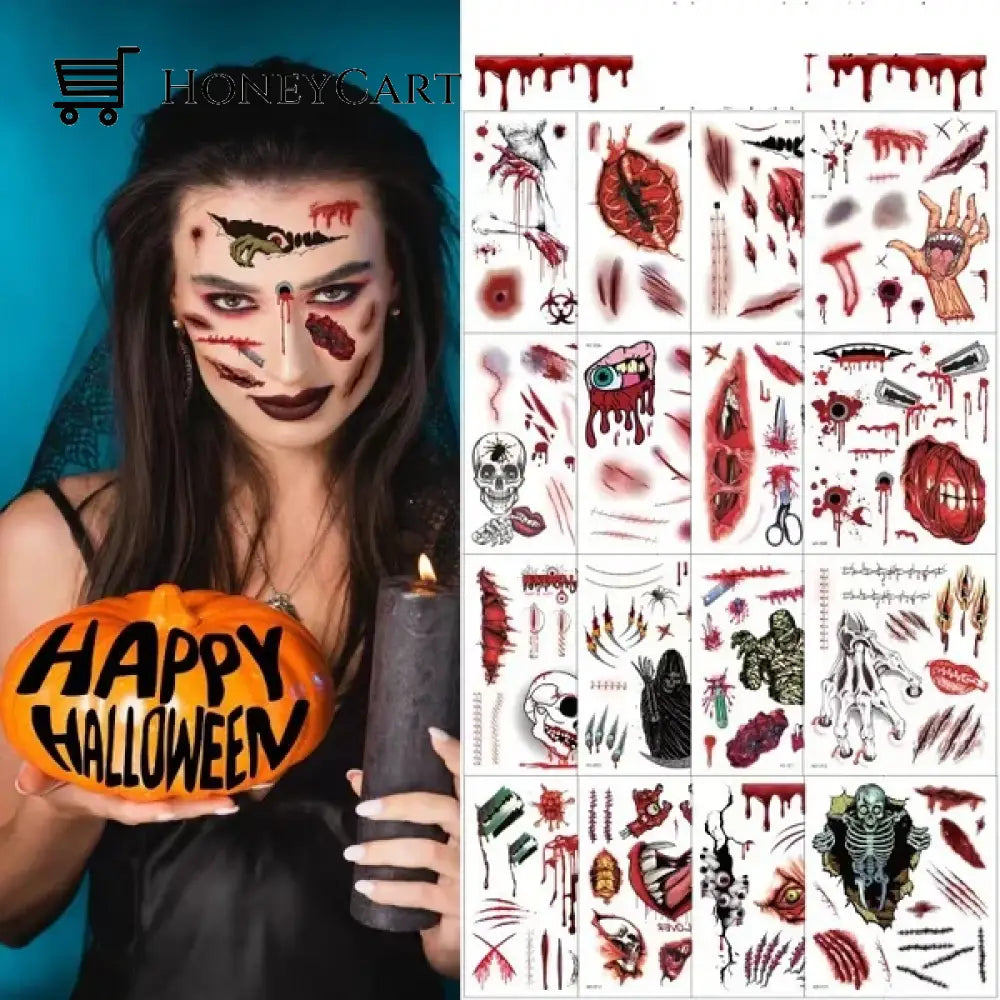 Halloween Prank Makeup Temporary Tattoo Set B (16 Pieces) Tool