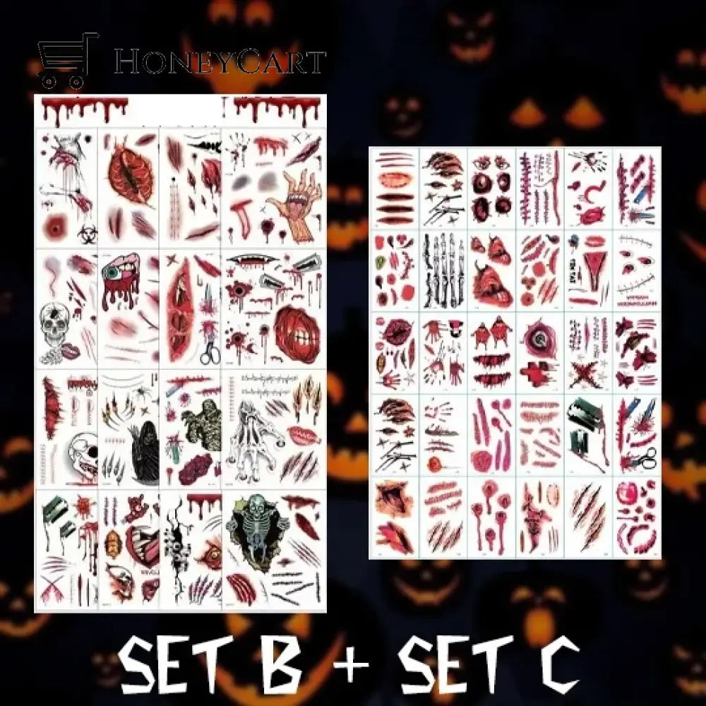 Halloween Prank Makeup Temporary Tattoo (Set B + Set C) Tool