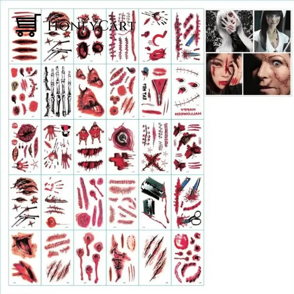 Halloween Prank Makeup Temporary Tattoo Set C (30Pcs)