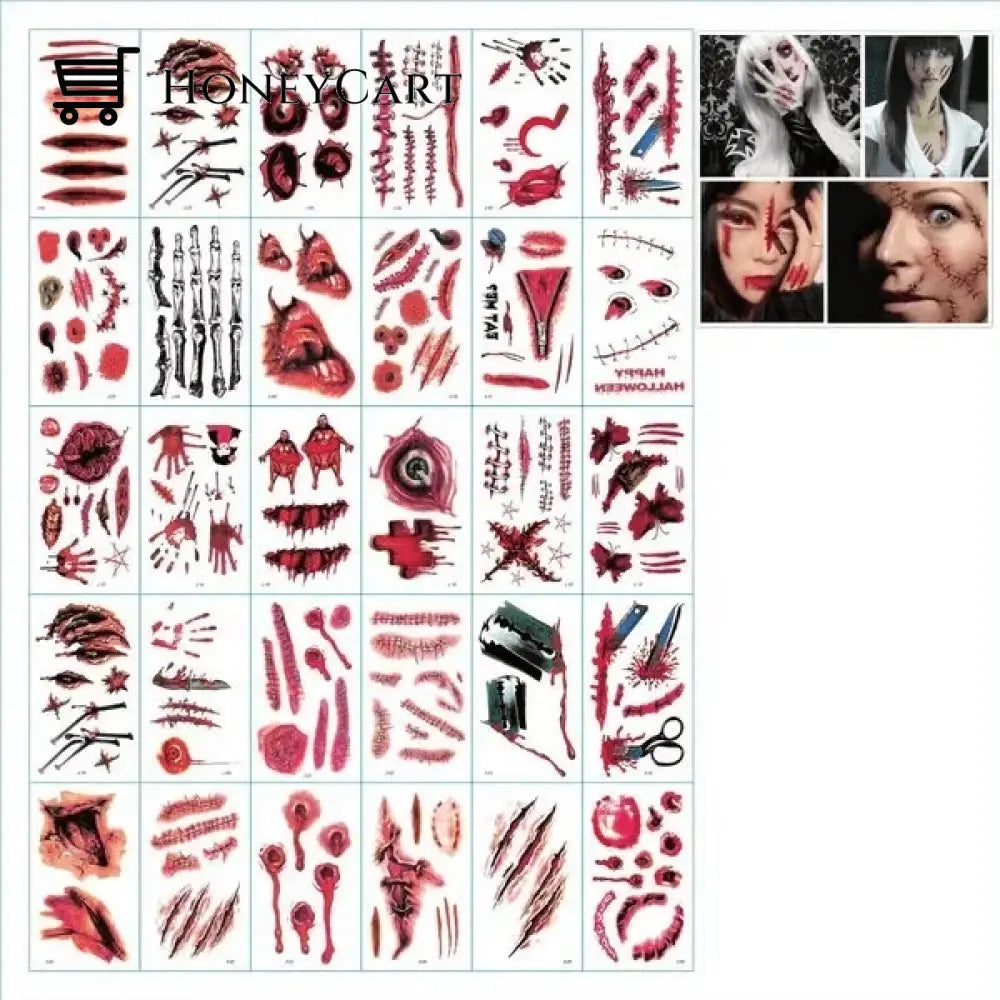 Halloween Prank Makeup Temporary Tattoo Set C(30 Pieces) Tool