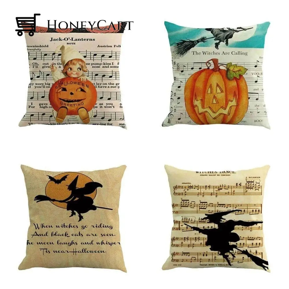 Halloween Pumpkin And Witch Printed Pillow Cases