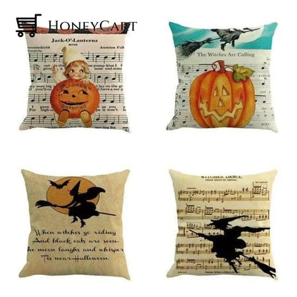 Halloween Pumpkin And Witch Printed Pillow Cases 450Mm*450Mm / A