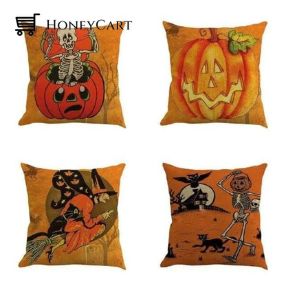 Halloween Pumpkin And Witch Printed Pillow Cases 450Mm*450Mm / B