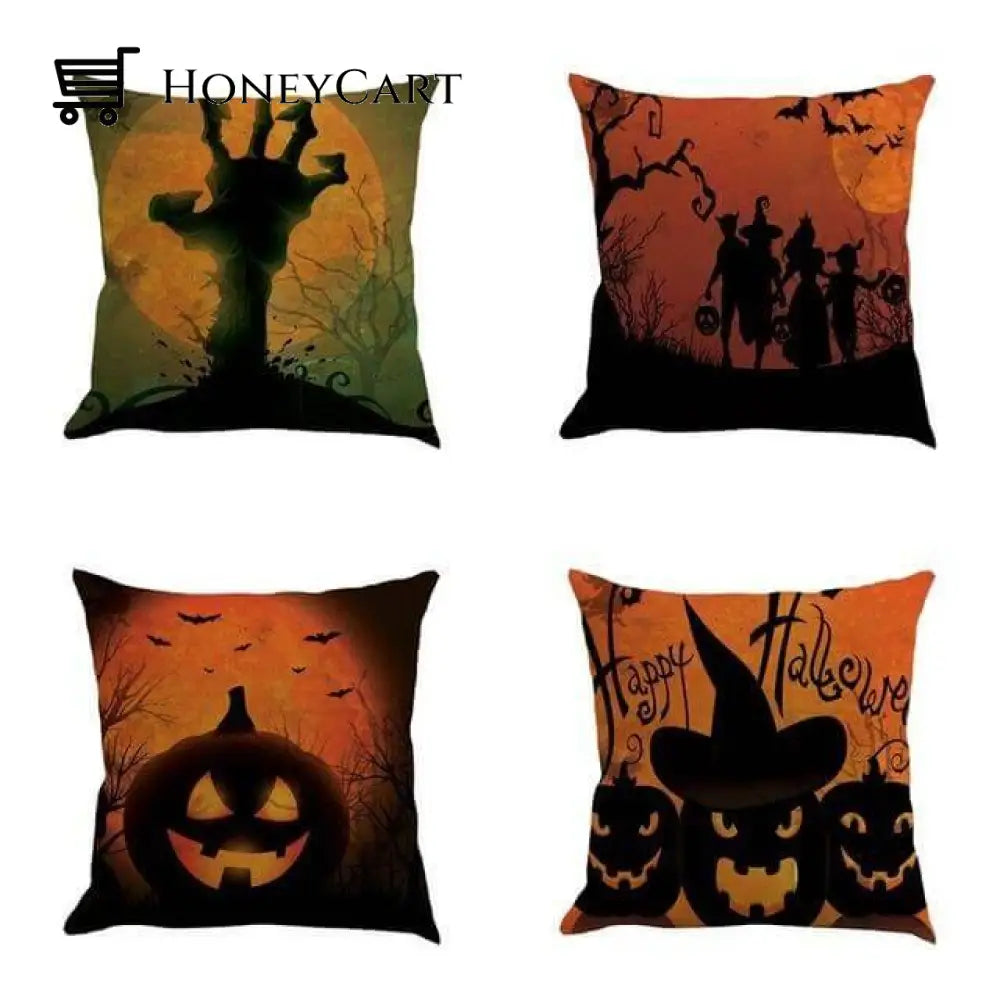 Halloween Pumpkin And Witch Printed Pillow Cases 450Mm*450Mm / C