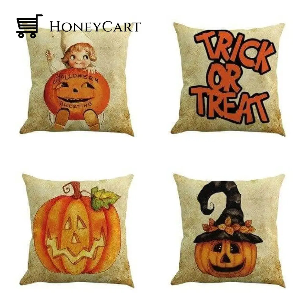 Halloween Pumpkin And Witch Printed Pillow Cases 450Mm*450Mm / D