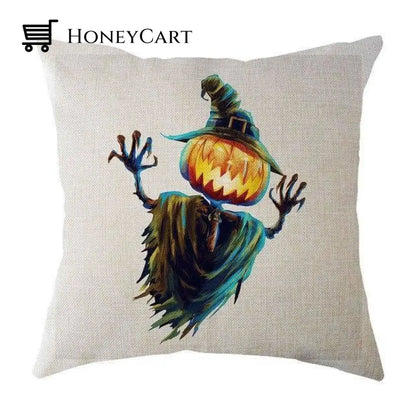 Halloween Pumpkin And Witch Printed Pillow Cases 450Mm*450Mm / F 1Pcs