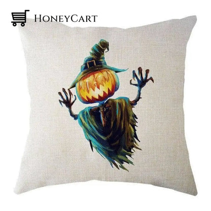 Halloween Pumpkin And Witch Printed Pillow Cases 450Mm*450Mm / G 1Pcs