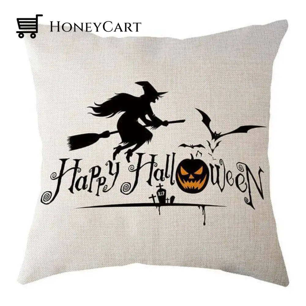 Halloween Pumpkin And Witch Printed Pillow Cases 450Mm*450Mm / H 1Pcs