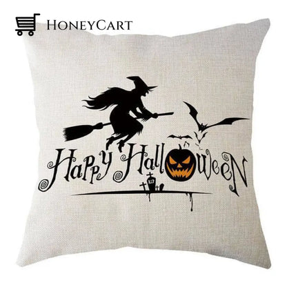 Halloween Pumpkin And Witch Printed Pillow Cases 450Mm*450Mm / H 1Pcs