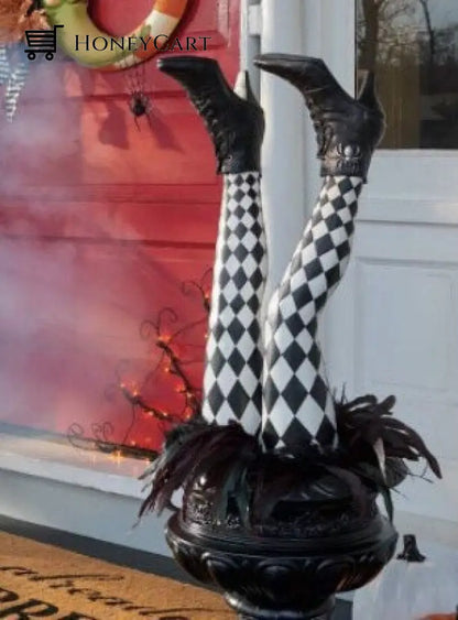 Halloween Witch Leg Pile One Containing Two Legs Black And White Grid