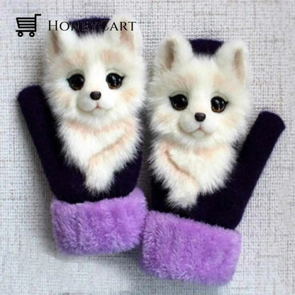 Hand-Knitted Animal Mittens White Fox / L (Adult)
