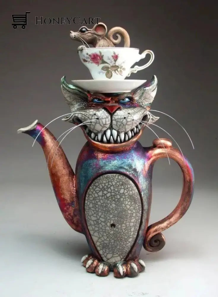 Handmade Art Cat Teapot 8