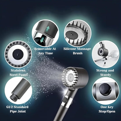 High Pressure Massage Shower Head - Handheld 3 Spray Mode Showerhead with Filters