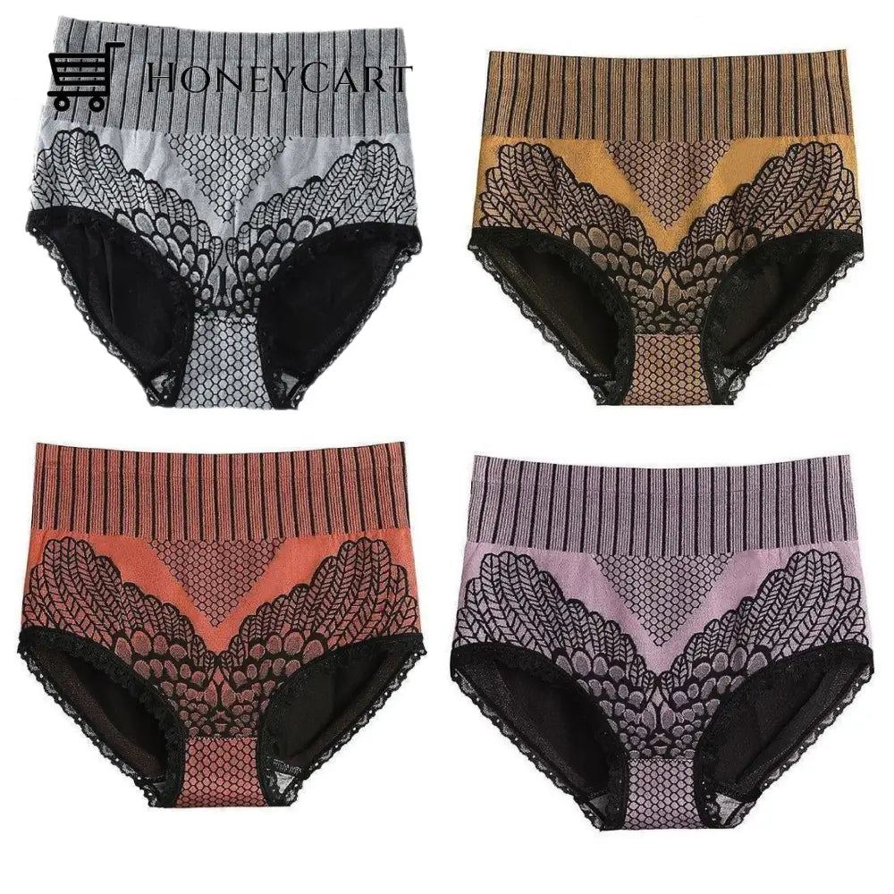 High Waist Graphene Fiber Briefs 4Pcs Set - Gray+Yellow+Orange+Pink / M