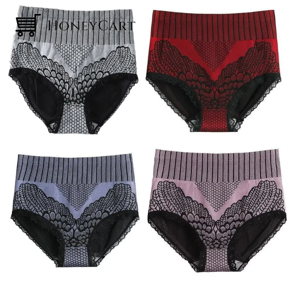 High Waist Graphene Fiber Briefs 4Pcs Set - Red+Gray+Blue+Pink / M