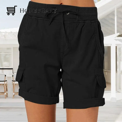 High Waist Ladies Casual Loose Shorts Black / M