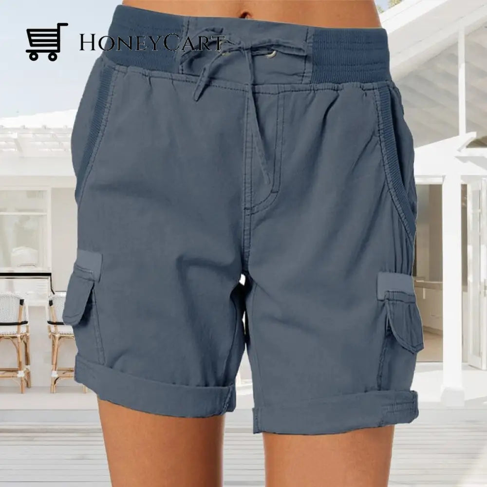 High Waist Ladies Casual Loose Shorts Dark Blue / M