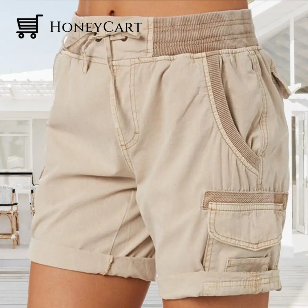 High Waist Ladies Casual Loose Shorts Khaki / M