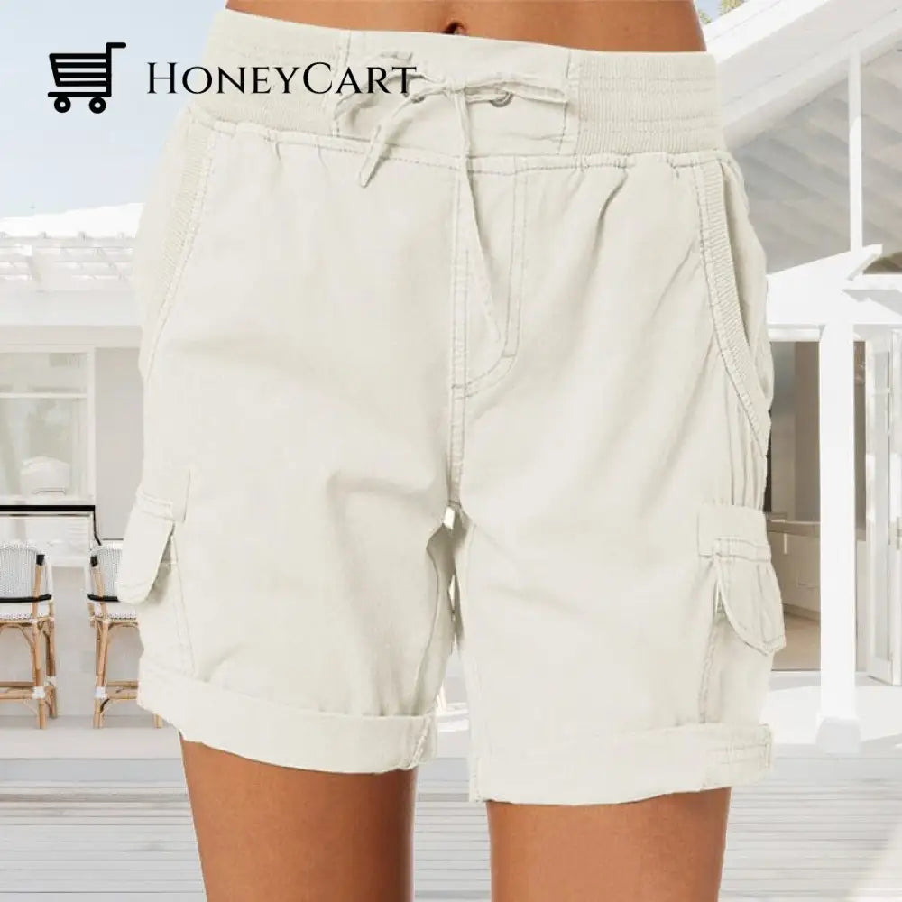 High Waist Ladies Casual Loose Shorts White / M