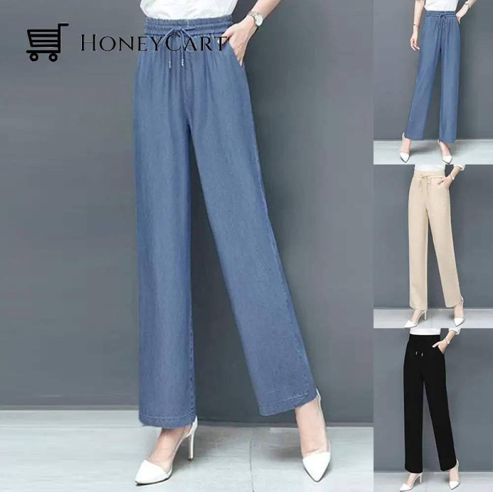 High Waist Loose Ice Silk Pants