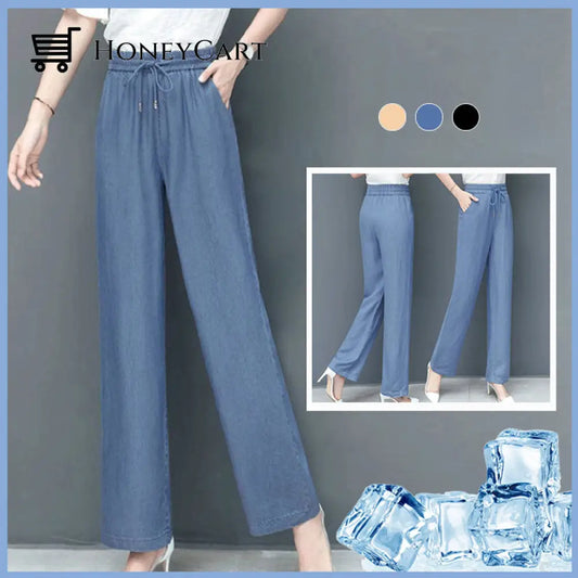 High Waist Loose Ice Silk Pants