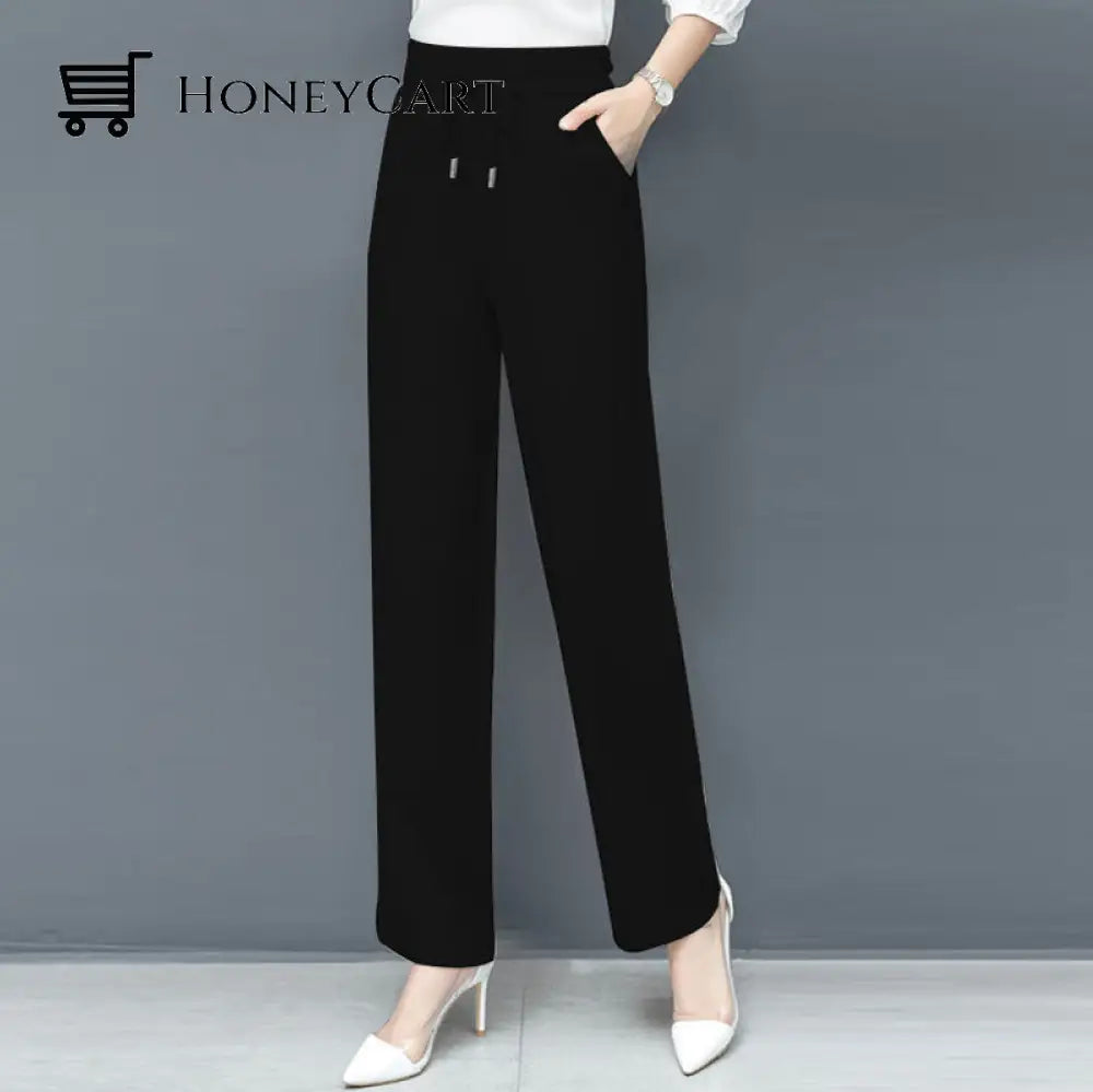 High Waist Loose Ice Silk Pants Black / S