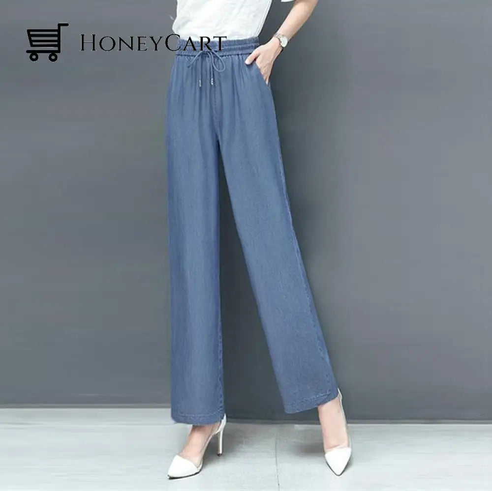 High Waist Loose Ice Silk Pants Blue / S