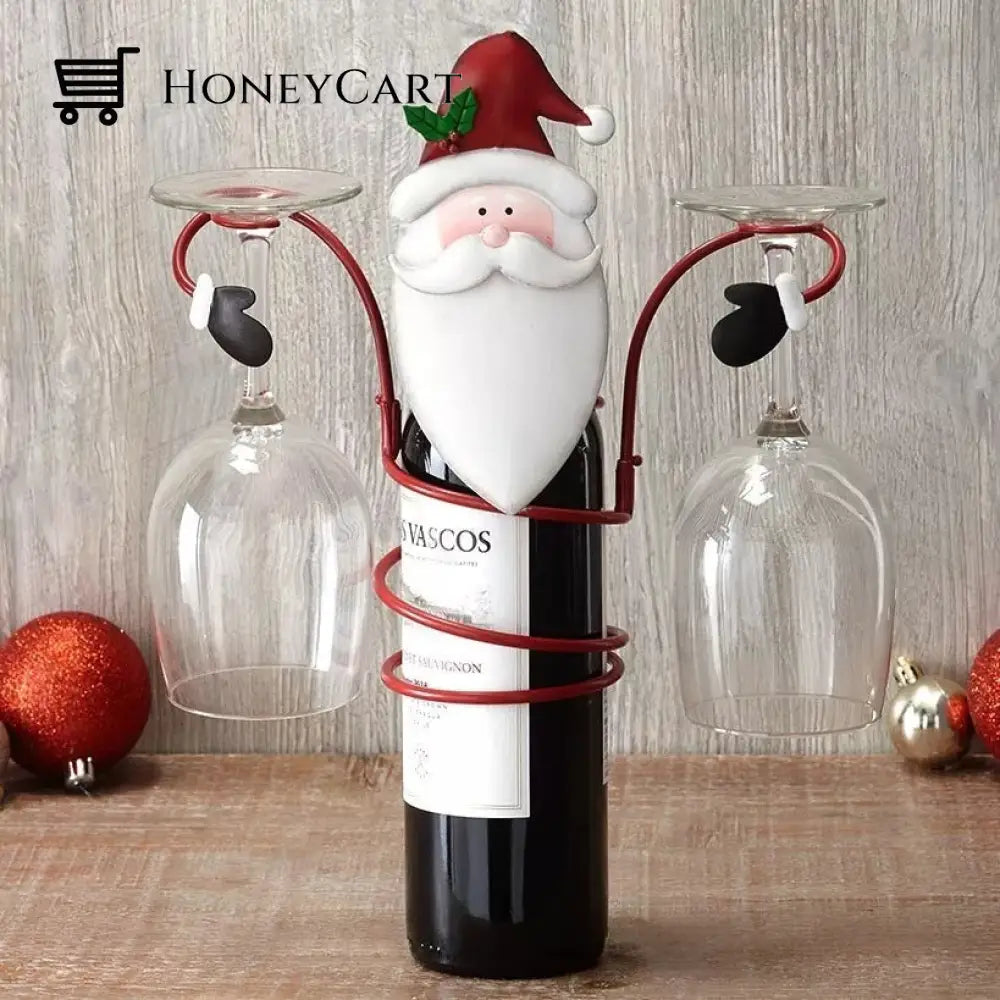 Holiday Wine Bottle & Glass Holders Santa Claus