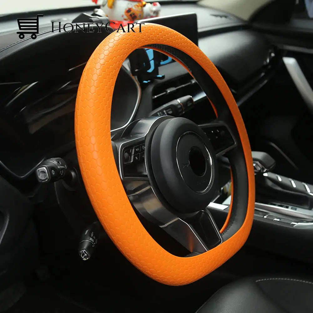 Honeycomb Silicone Steering Wheel Cover Orange / 38Cm