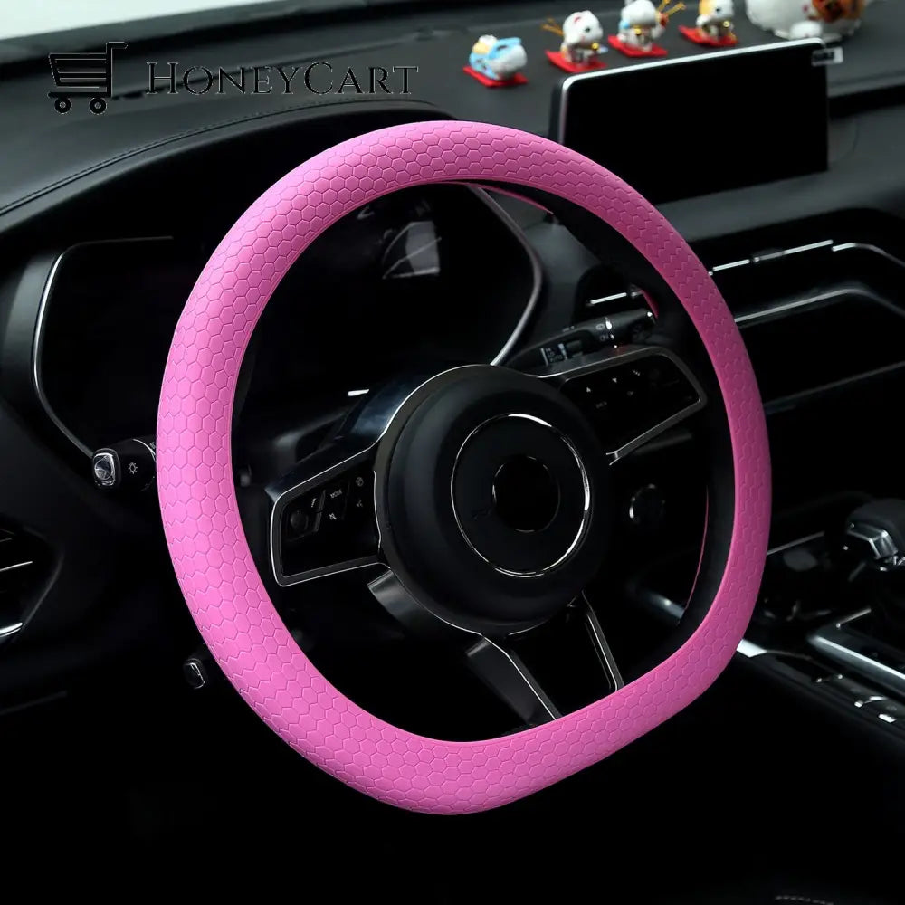 Honeycomb Silicone Steering Wheel Cover Pink / 36Cm