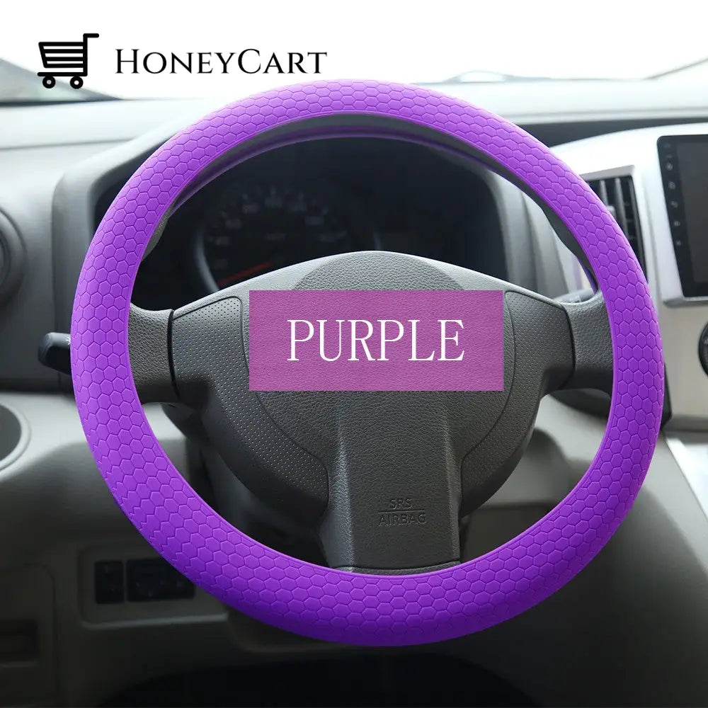 Honeycomb Silicone Steering Wheel Cover Purple / 36Cm
