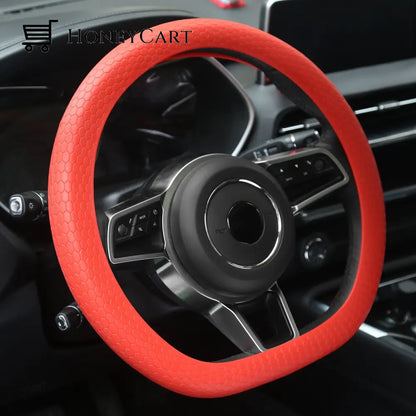 Honeycomb Silicone Steering Wheel Cover Red / 36Cm