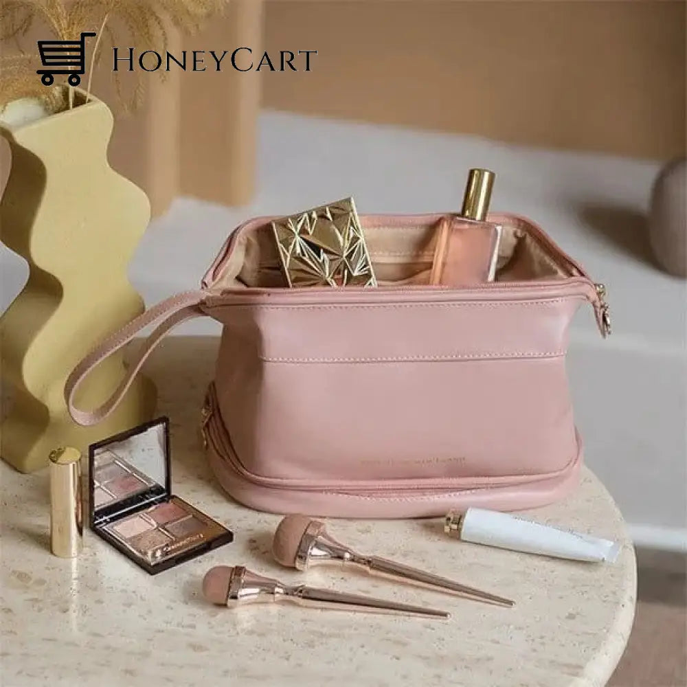 (Hot Sale - 49% Off)Large Capacity Travel Cosmetic Bag Double Pink