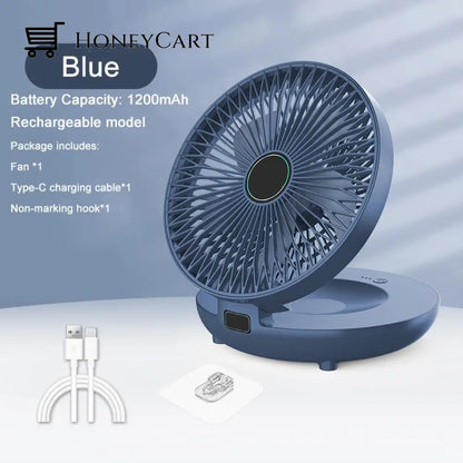 Household Dual-Use Kitchen Fan Blue / Rechargeable Model