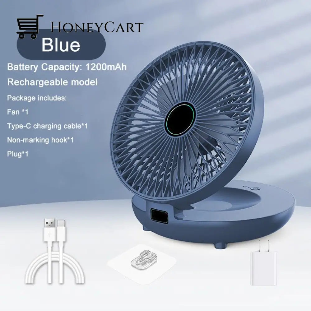 Household Dual-Use Kitchen Fan Blue / Rechargeable Model + Plug