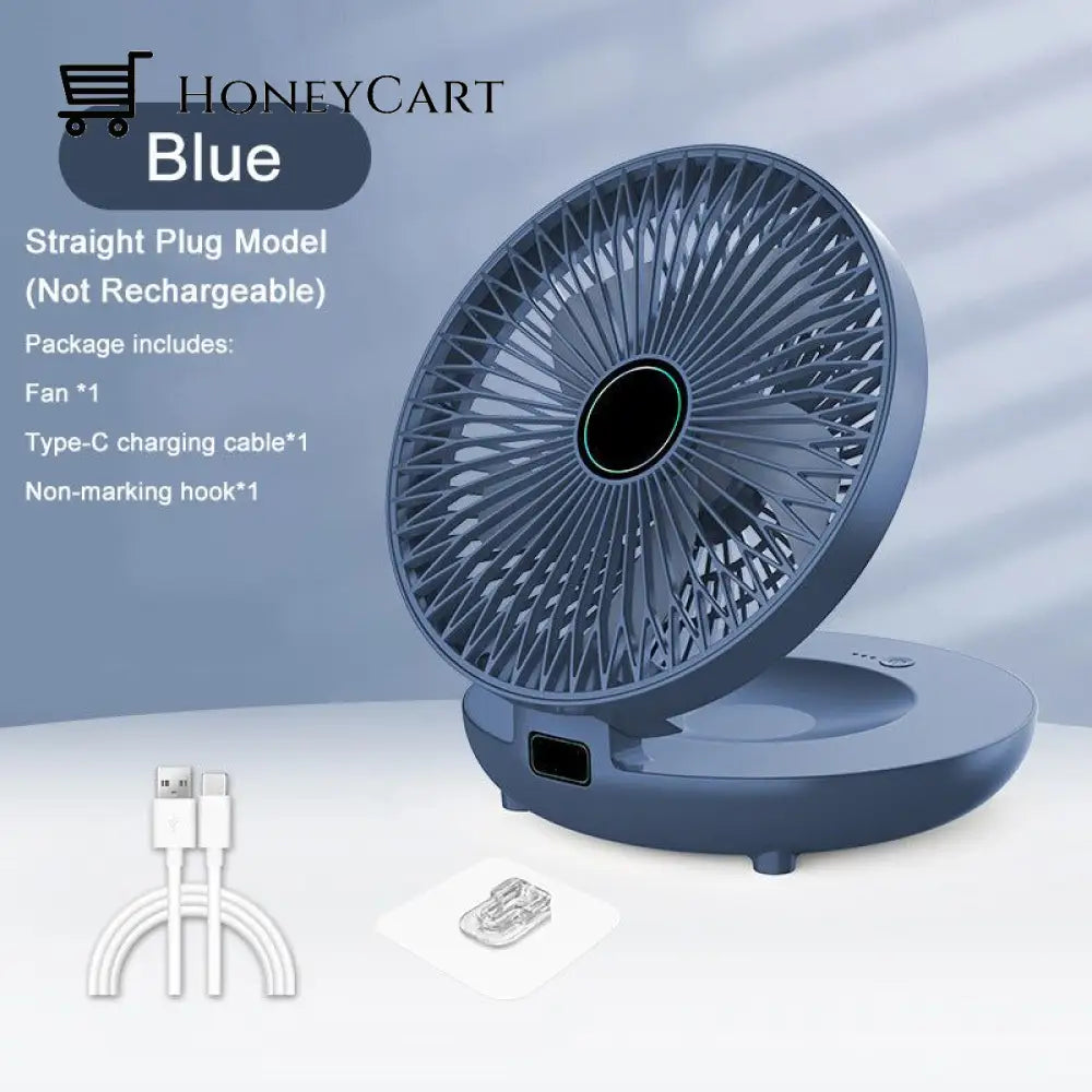 Household Dual-Use Kitchen Fan Blue / Straight Plug - Not Rechargeable