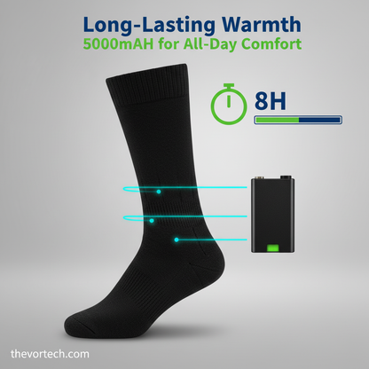 Rechargeable Heated Socks | 5000mAH Battery, Up to 8 Hours of Warmth & Fits US Sizes 5-14 for Men and Women