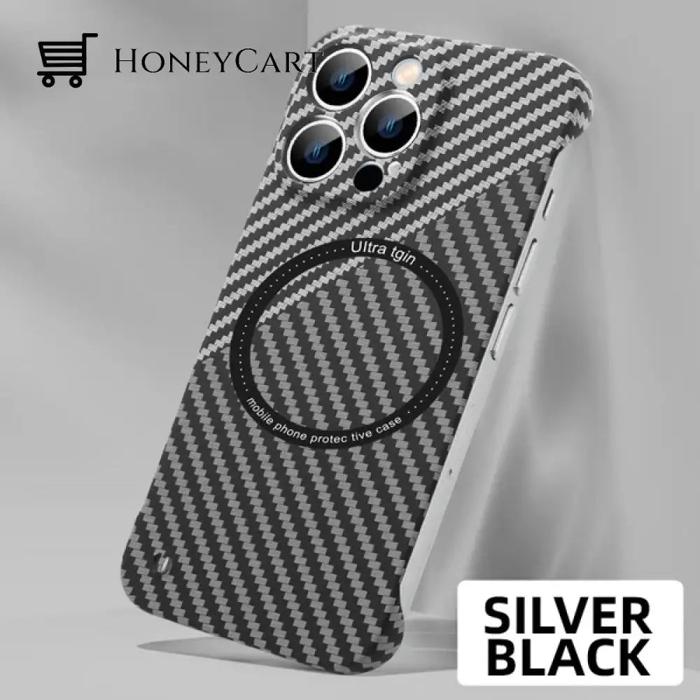 Iphone Carbon Fiber Magnetic Case Silver Black / Iphone14 Tool