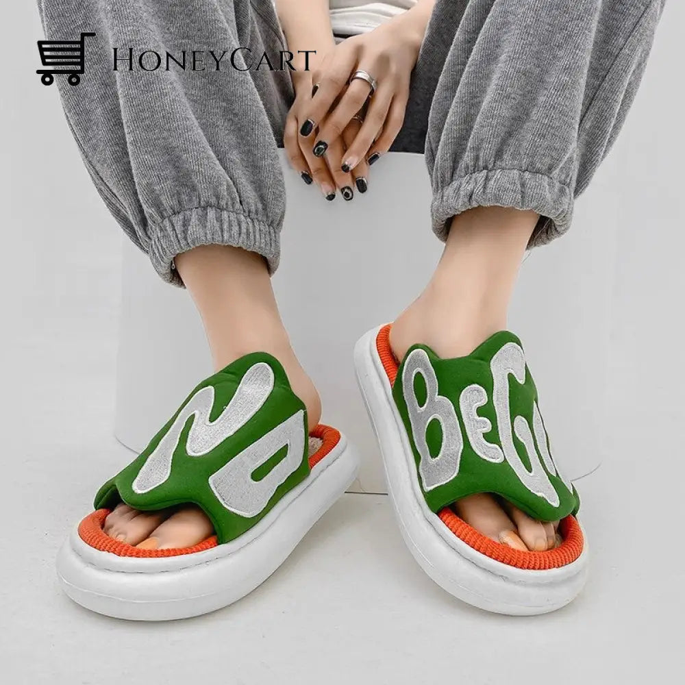 Irregular-Letter Print Linen Slipper