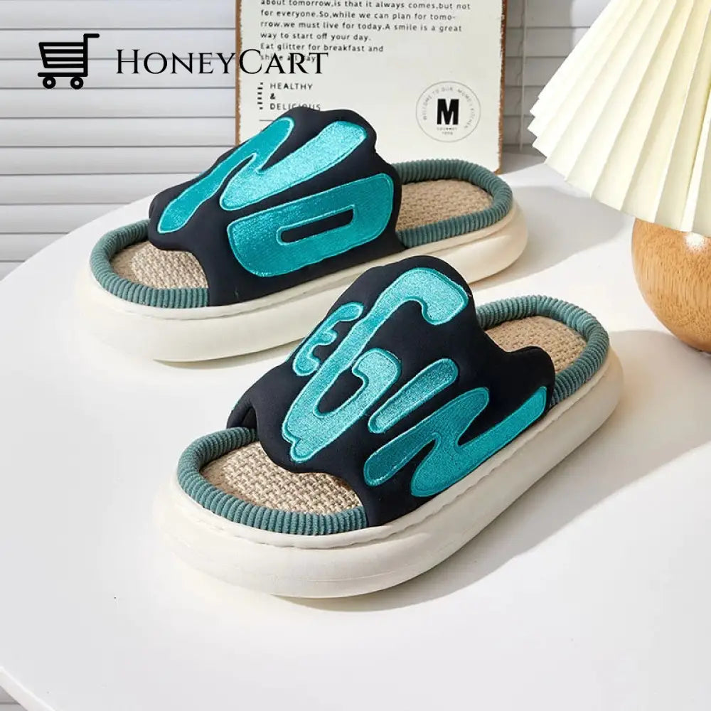 Irregular-Letter Print Linen Slipper