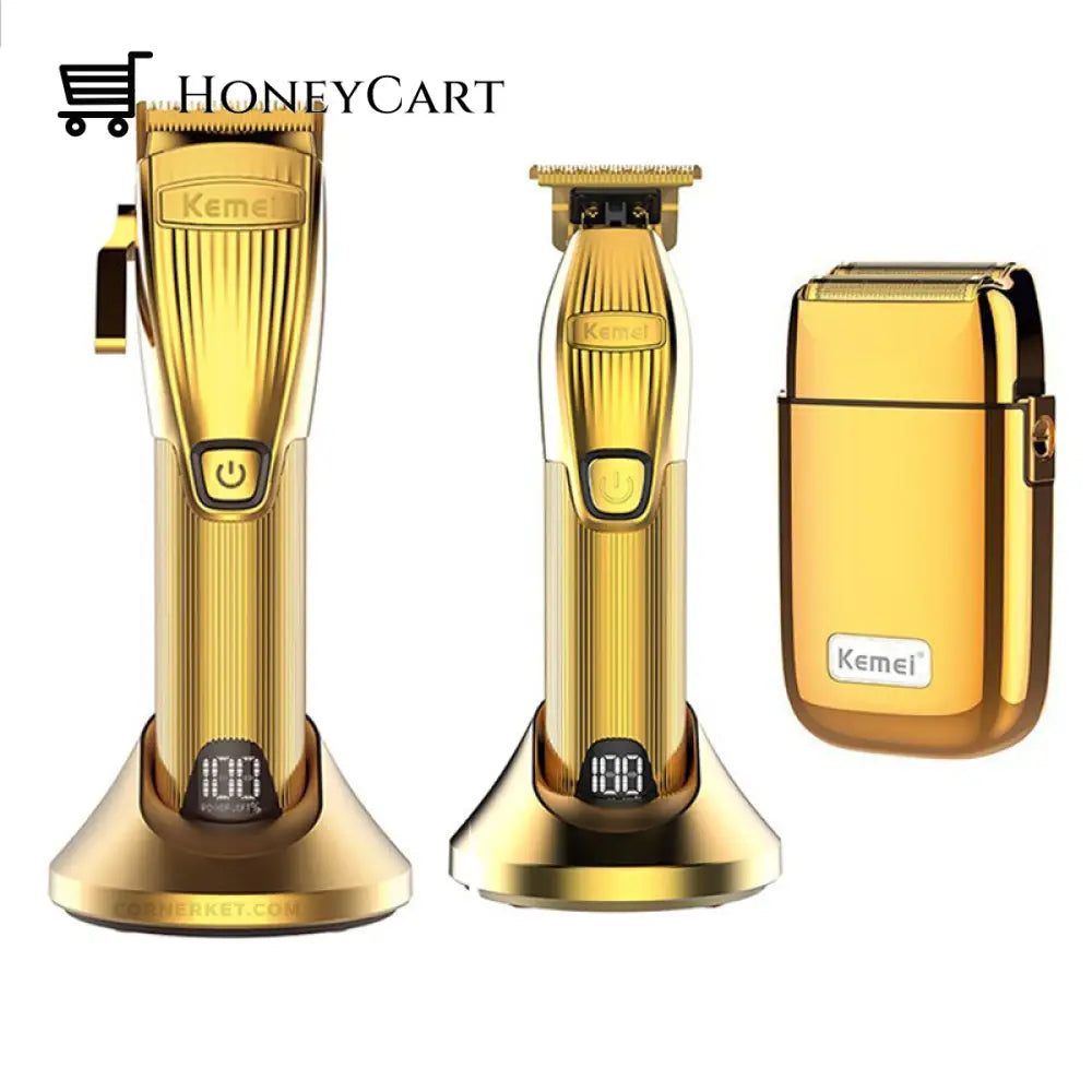 Kemei Pro Barber Golden Hair Clippers Kit S & Trimmers