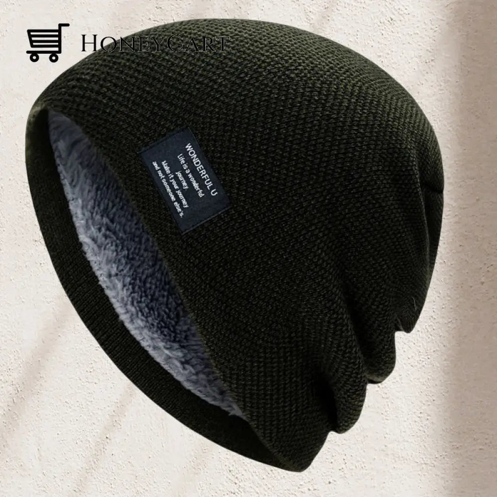 Knit Warm Beanie Hat Dark Green