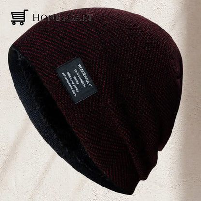 Knit Warm Beanie Hat Dark Red