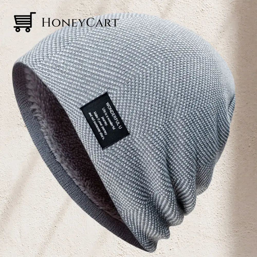 Knit Warm Beanie Hat Light Grey