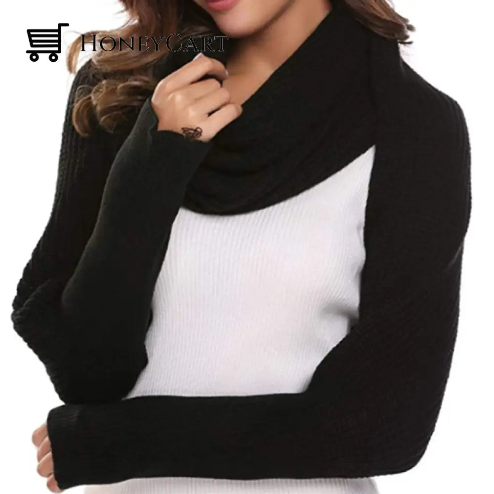 Knitted Wrap Scarf With Sleeves Black Tool
