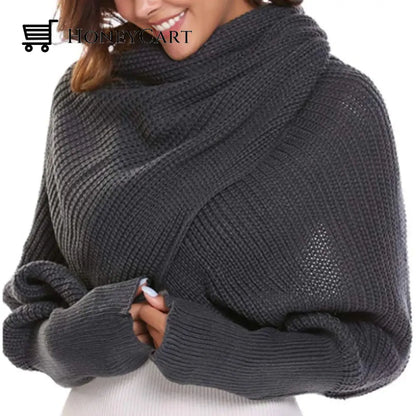 Knitted Wrap Scarf With Sleeves Gray Tool