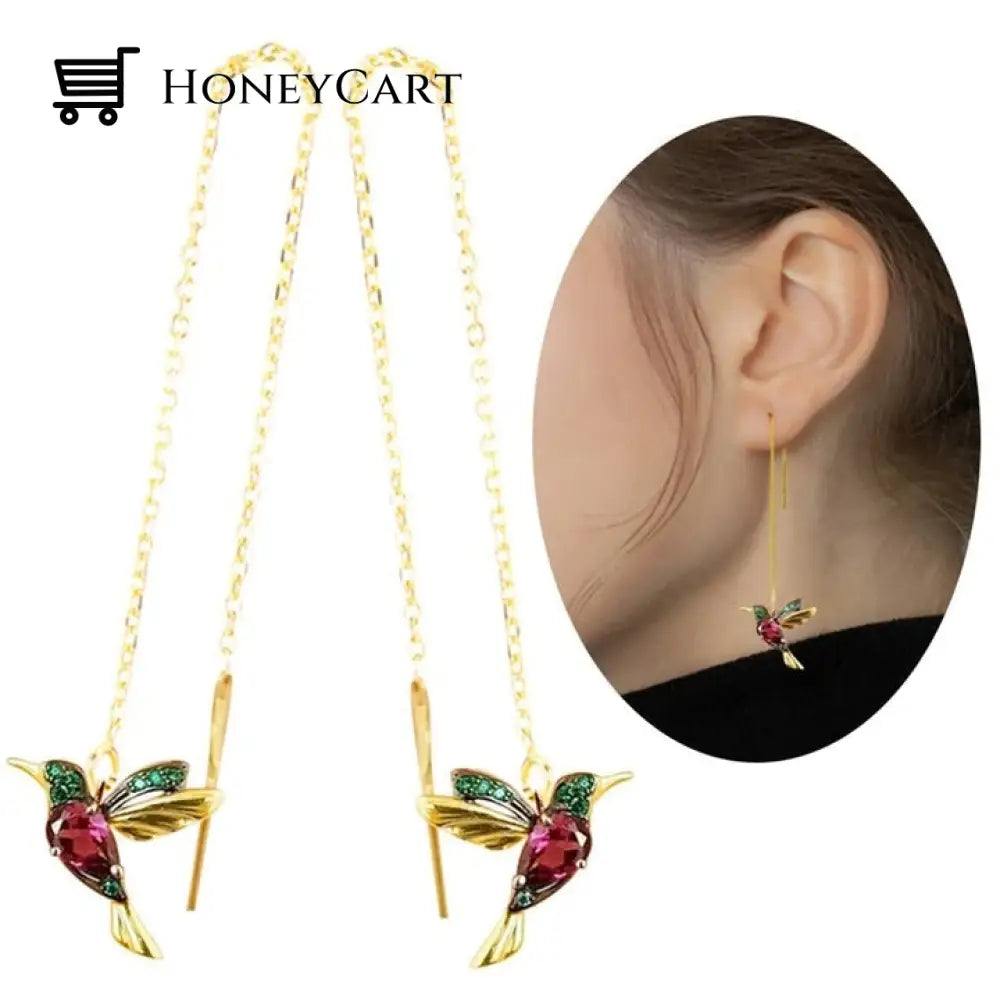 Ladies Elegant Hummingbird Rhinestone Stud Earrings Tool
